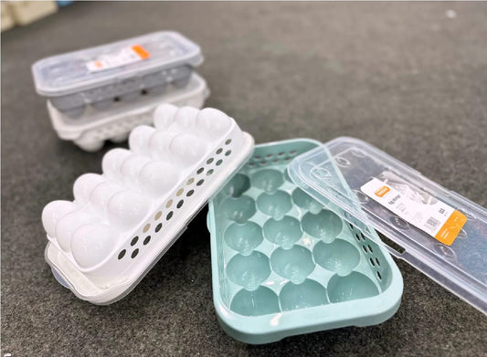 Egg Store Up Box Storage Tray 15 Slots Container Eggs Holder With Lid Cover For Refrigerator Fridge Kitchen Eggs Box Holder Tray With Lid - (Color: Multicolor)