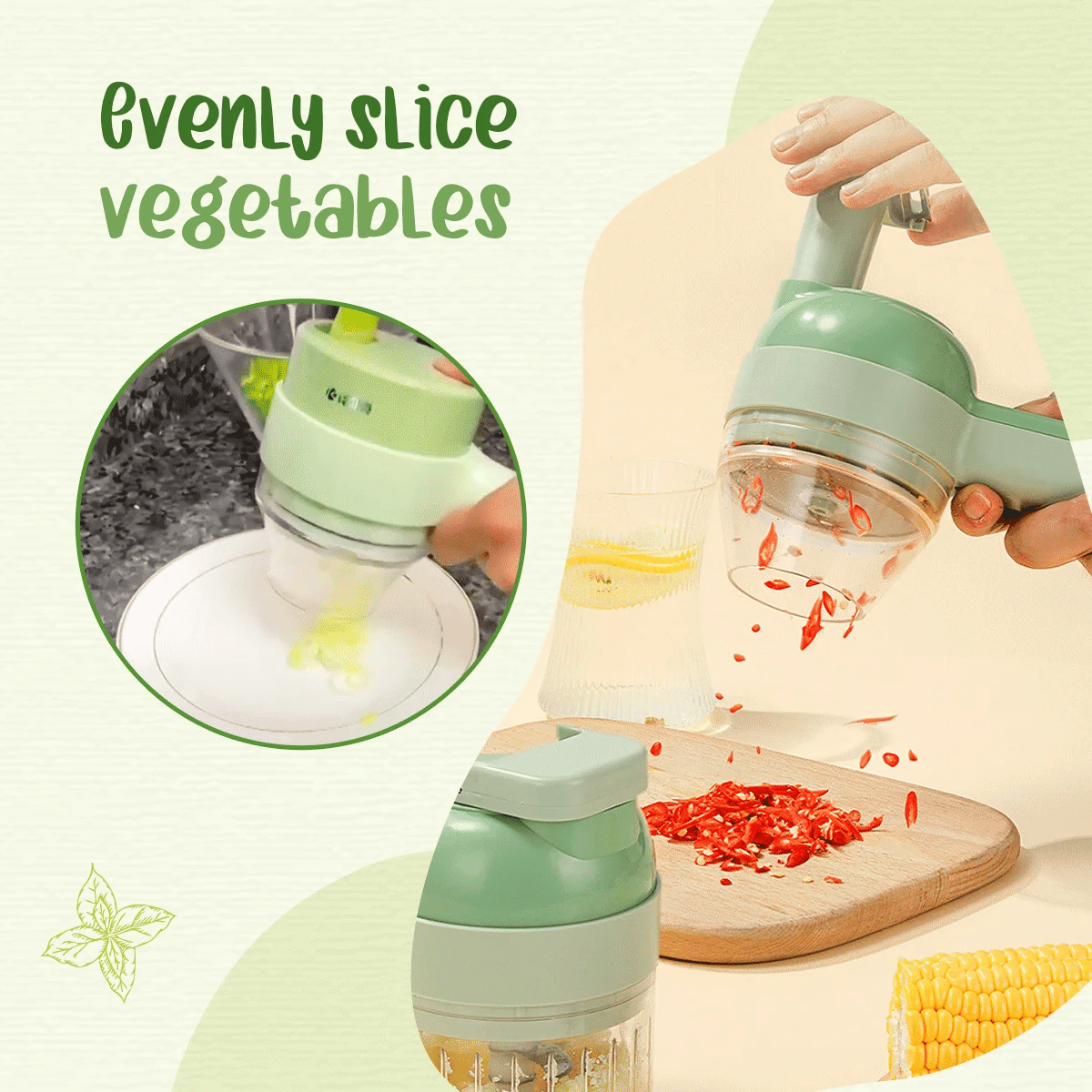 Rechargeable 4 In 1 Handheld Vegetable Cutter