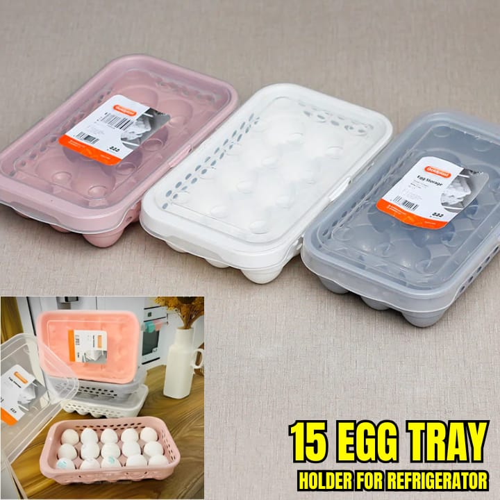 Egg Store Up Box Storage Tray 15 Slots Container Eggs Holder With Lid Cover For Refrigerator Fridge Kitchen Eggs Box Holder Tray With Lid - (Color: Multicolor)