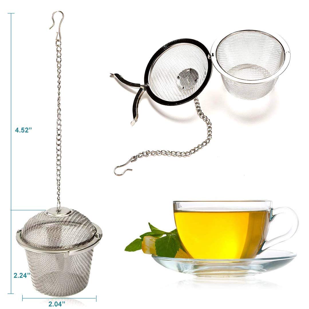 Stainless Steel Tea Infuser with Chain – Fine Mesh Loose Leaf Strainer – Eco-Friendly,Easy to Clean – Perfect for Tea, Coffee, Spices & Herbs – Secure Lock, Hook Design, Durable & Reusable – Ideal for Cups, Mugs, Teapots – Best Kitchen