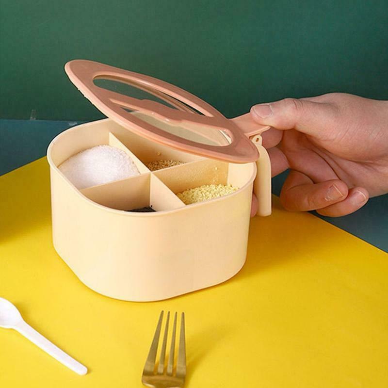 4 In 1 Partition Kitchen Seasoning Box Masala Box Set 4 Grid Portion Spice Jar Container Square Pepper Pot Box Spice Rack Kitchen Storage 4 Compartments Salt Box Achar Jar Dry Fruits Box Soup Spices